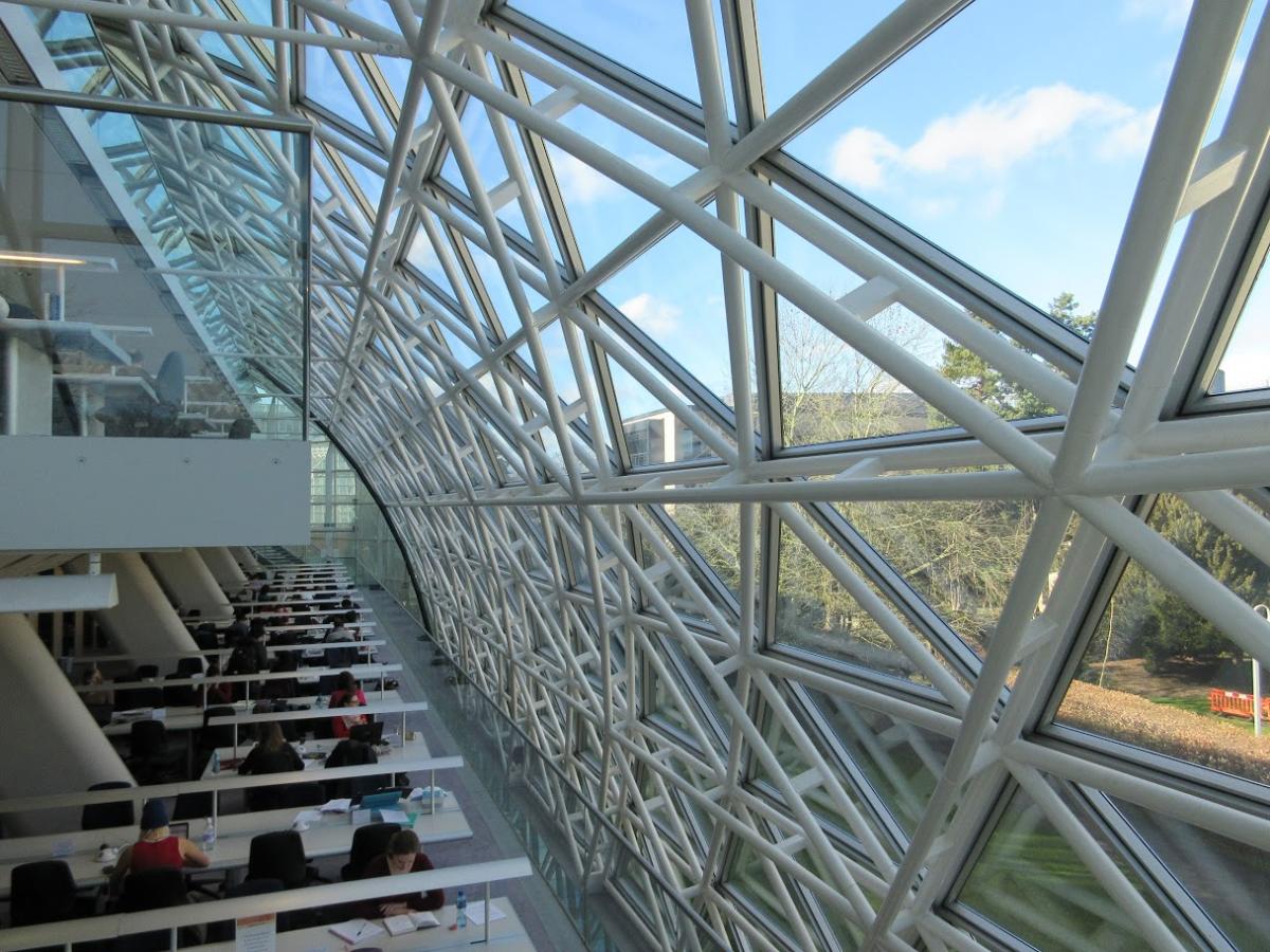 View of rows of desks inside Squire Law Library