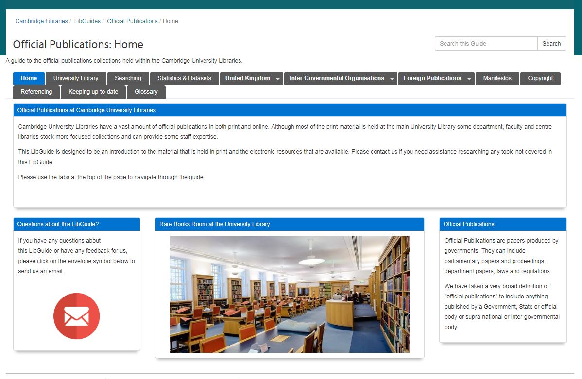 Image of the Official Publications LibGuide